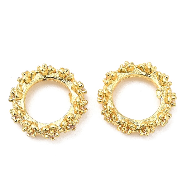 

PandaHall Rack Plating Brass Micro Pave Cubic Zirconia Beads, Long-Lasting Plated, Lead Free & Cadmium Free, Flat Round with Flower, Real..., Clear