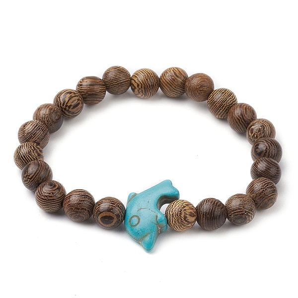 

PandaHall 8MM Round Natural Wenge Wood Beaded Stretch Bracelets, Synthetic Turquoise Dolphin Bead Stretch Bracelets for Women Men, 1/4 inch...