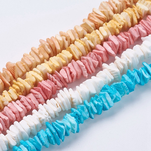 

PandaHall Natural Sea Shell Beads Strands, Dyed, Square Heishi Beads, Mixed Color, 1~3.5x4.5~10x4.5~10mm, Hole: 0.5mm, 16.1 inch~16.9 inch..., Multicolor