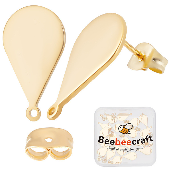 

PandaHall Beebeecraft 30Pcs 201 Stainless Steel Stud Earring Findings, with Horizontal Loops & 304 Stainless Steel Pins & Ear Nuts, Teardrop...