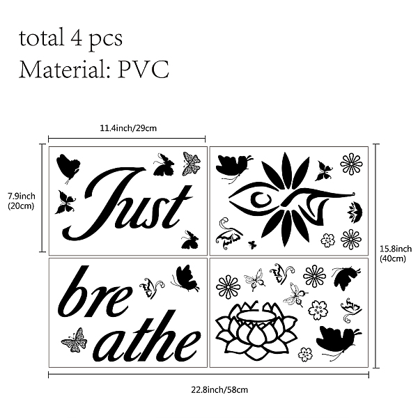 

PandaHall PVC Wall Stickers, Rectangle with Word & Butterfly Pattern, for Home Living Room Bedroom Decoration, Black, 200x290mm, 4pcs/set...