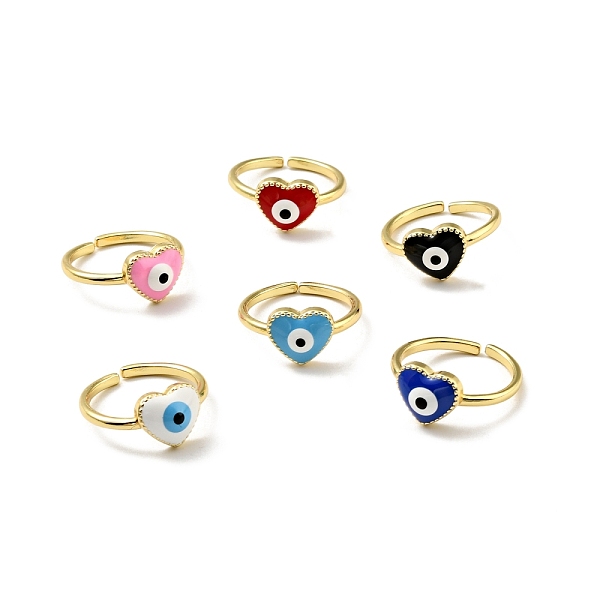 

PandaHall Enamel Heart with Evil Eye Open Cuff Ring, Gold Plated Brass Jewelry for Women, Cadmium Free & Lead Free, Mixed Color, US Size 7..., Multicolor