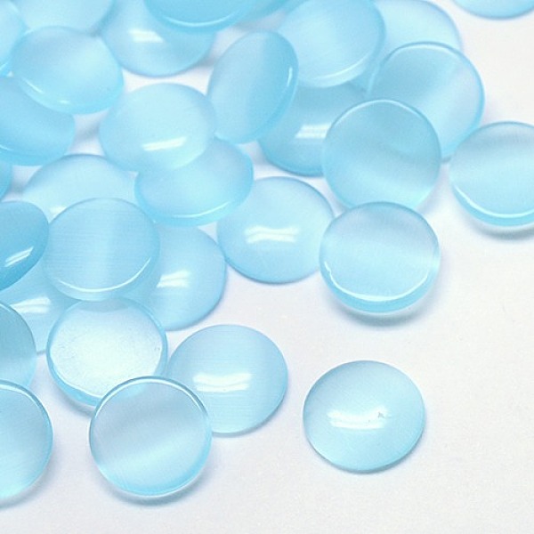 

PandaHall Cat Eye Cabochons, Half Round, Pale Turquoise, 10x2~3mm Glass Half Round Cyan