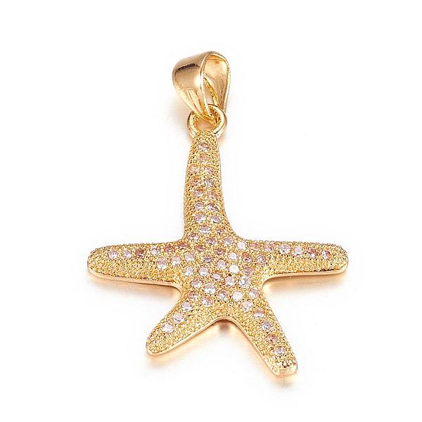 

PandaHall Brass Micro Pave Cubic Zirconia Pendants, Starfish/Sea Stars, Golden, 26x21x3mm, Hole: 3x4mm Brass+Cubic Zirconia Starfish