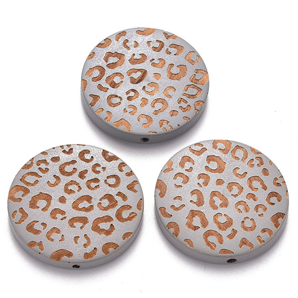 

PandaHall Painted Natural Wood Beads, Laser Engraved Pattern, Flat Round with Leopard Print, Silver Color Plated, 30x5mm, Hole: 1.6mm Schima...