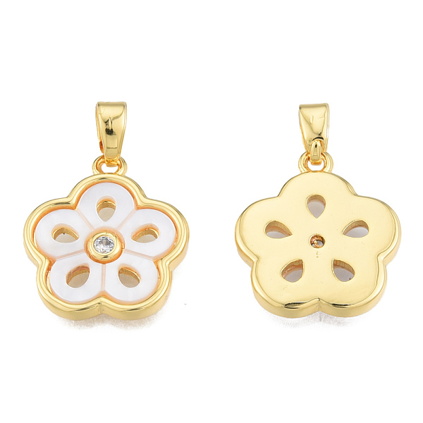 

PandaHall Natural Freshwater Shell Pendants, with Brass Pave Clear Cubic Zirconia Findings, Real 18K Gold Plated, Nickel Free, Flower Charm...