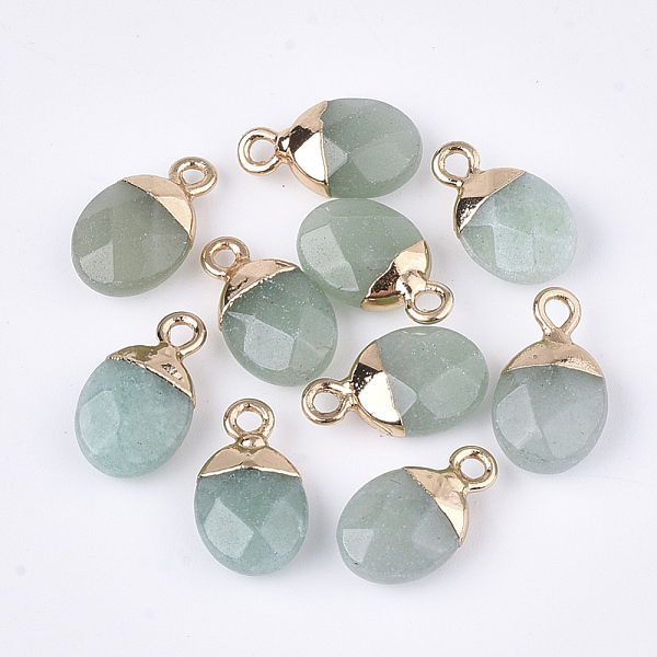 

PandaHall Electroplate Natural Green Aventurine Charms, with Iron Findings, Faceted, Oval, Golden, 14~15x8x5~5.5mm, Hole: 1.8mm Green...