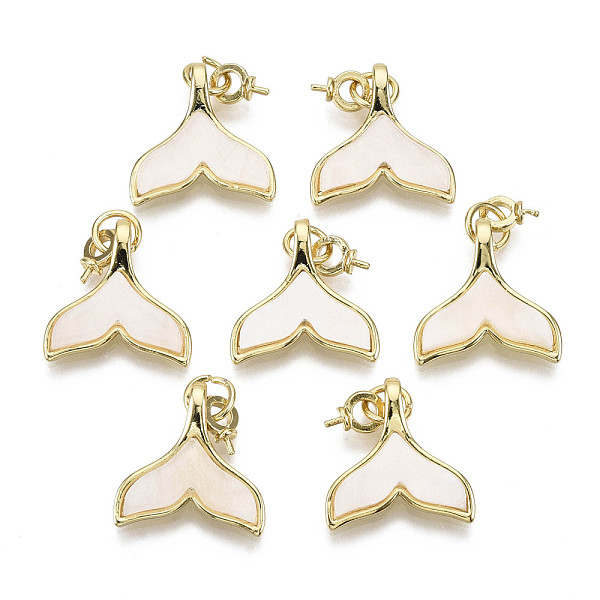 

PandaHall Brass Peg Bails Pin Pendants, For Half Drilled Beads, with Cellulose Acetate(Resin) and Jump Ring, Nickel Free, Fish Tail, Real..., White