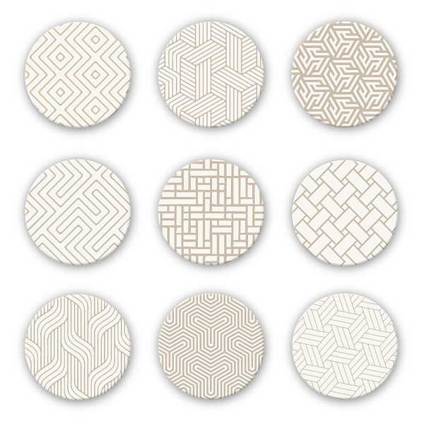 

PandaHall Porcelain Cup Mats, with Pattern, Cork Base, Round, Daily Supplies, Geometric Pattern, 103x7.5mm, 9pcs/set Porcelain Others