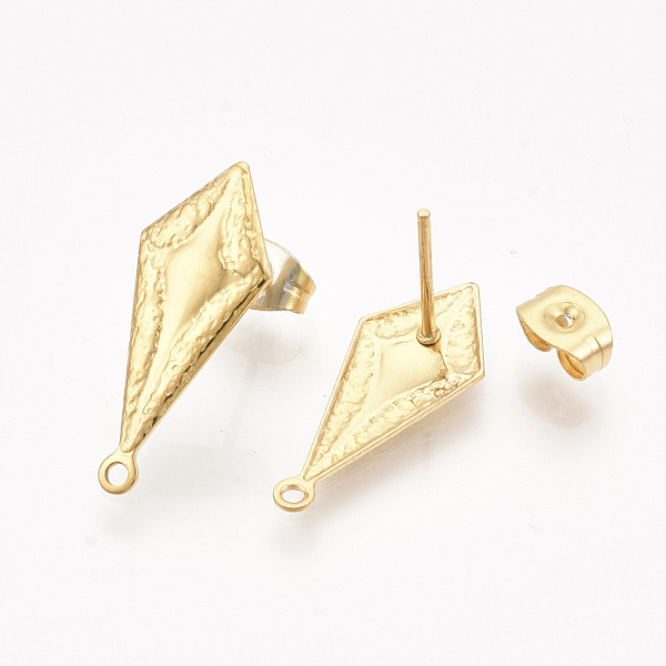 

PandaHall 304 Stainless Steel Stud Earring Findings, with Loop and Ear Nuts/Earring Backs, Cone, Golden, 21.5x9mm, Hole: 1.2mm, Pin: 0.7mm...