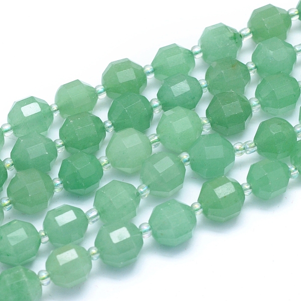 PandaHall Natural Green Aventurine Beads Strands, Faceted, Round, 10x9x9mm, Hole: 1mm, about 31pcs/strand, 14.96 inch(38cm) Green Aventurine...