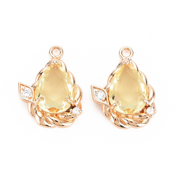 

PandaHall Glass Pendants, with Brass Micro Pave Clear Cubic Zirconia Findings, Faceted, Teardrop, Light Gold, Yellow, 22.5x17x7mm, Hole...