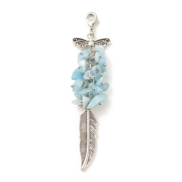 

PandaHall Natural Aquamarine Chips Cluster Pendant Decorations, Feather Lobster Clasp Charms, for Keychain, Purse, Backpack Ornament...