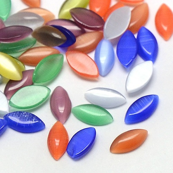 

PandaHall Cat Eye Cabochons, Horse Eye, Mixed Color, 15x7x2.5mm Glass Horse Eye Multicolor