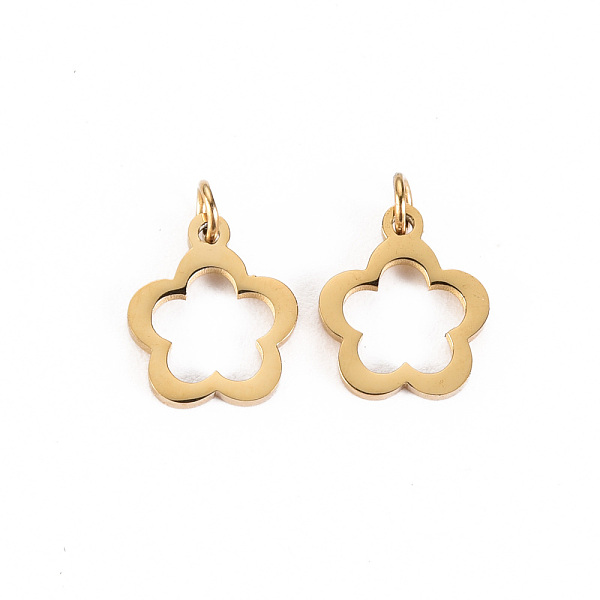 

PandaHall 304 Stainless Steel Charms, with Jump Rings, Laser Cut, Hollow, Flower, Real 14K Gold Plated, 9.5x8x1mm, Jump Ring: 2.8x0.5mm...