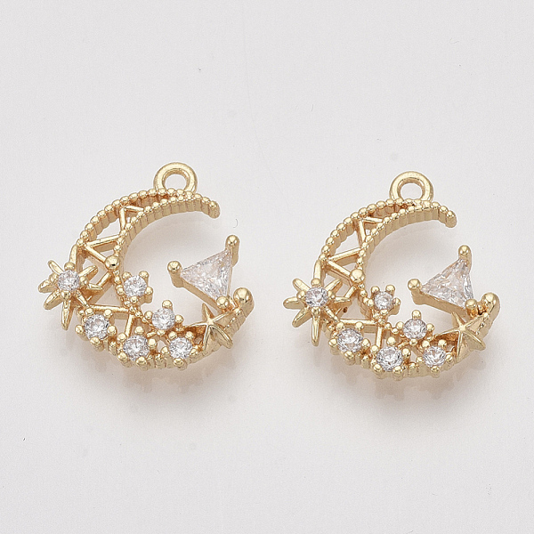 

PandaHall Brass Micro Pave Cubic Zirconia Pendants, Moon, Clear, Nickel Free, Real 18K Gold Plated, 16x14.5x3.5mm, Hole: 1.4mm Brass+Cubic...