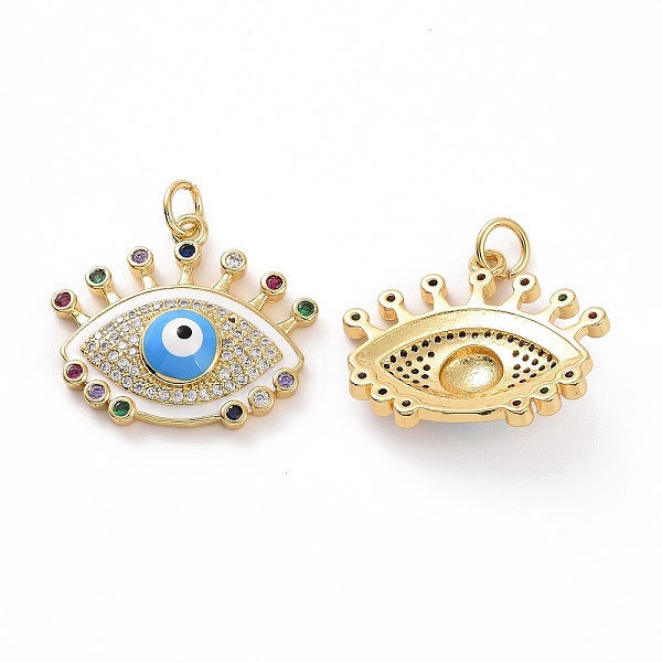 

PandaHall Brass Micro Pave Colorful Cubic Zirconia Pendants, with Enamel and Jump Ring, Real 18K Gold Plated, Eye Charms, Deep Sky Blue...