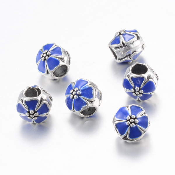 

PandaHall Alloy Enamel European Beads, Large Hole Beads, Rondelle with Flower, Antique Silver, Blue, 9.5x9mm, Hole: 4~4.5mm Alloy+Enamel...