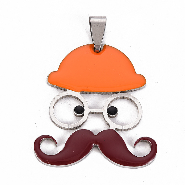 

PandaHall 201 Stainless Steel Enamel Pendants, Human with Mustache and Hat, Dark Orange, 35x31.5x2mm, Hole: 8x4mm Stainless Steel+Enamel...