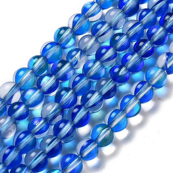 

PandaHall Synthetic Moonstone Beads Strands, Round, Blue, 6mm, Hole: 1mm, about 31pcs/strand, 7.20 inch(18.3cm) Moonstone Round Blue