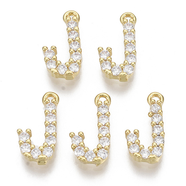 

PandaHall Brass Micro Pave Cubic Zirconia Charms, Nickel Free, Letter, Clear, Real 18K Gold Plated, Letter.J, 13.5x7x2.5mm, Hole: 1.2mm...