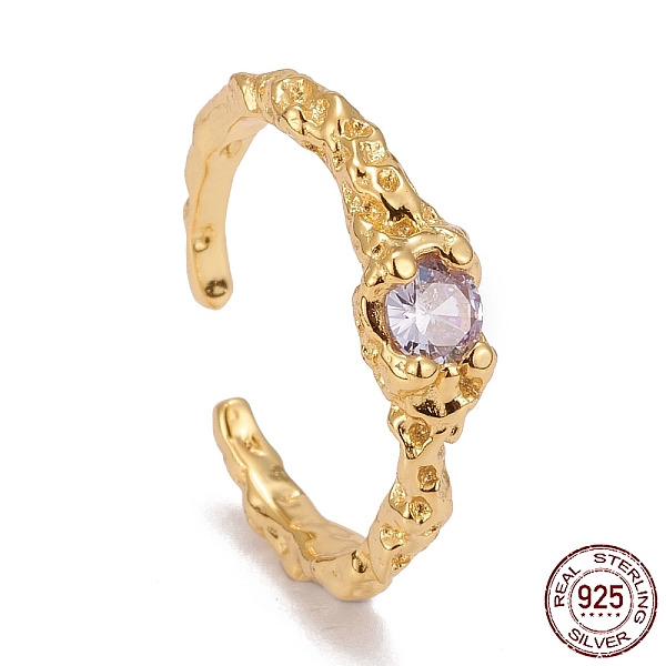 

PandaHall 925 Sterling Silver Cuff Rings, Open Rings, Solitaire Rings, with Clear Cubic Zirconia, Textured, Golden, US Size 6, Inner...