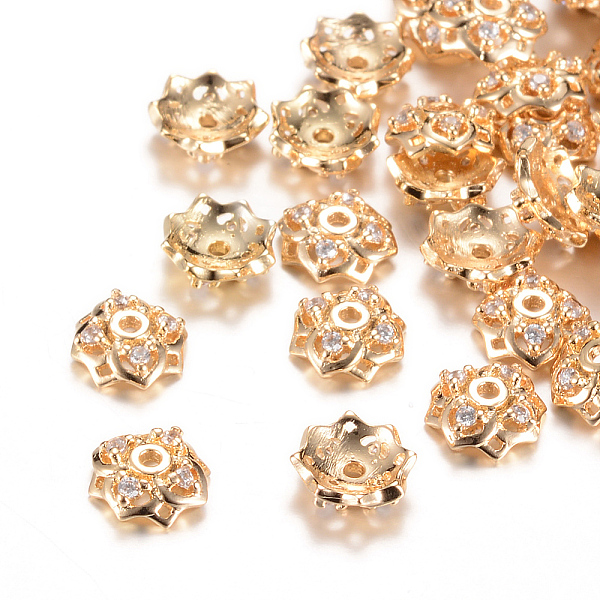 

PandaHall Brass Bead Caps, with Rhinestone, Light Gold, 6.5x2mm, Hole: 1mm Brass+Rhinestone Clear