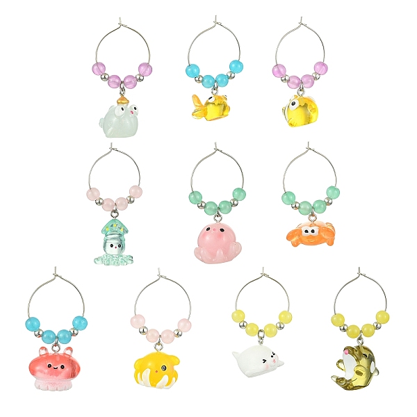 

PandaHall Ocean Theme Resin Wine Glass Charms, with Glass Beads and Brass Wine Glass Charm Rings, Mixed Shapes, Mixed Color, 44~55mm Resin..., Multicolor