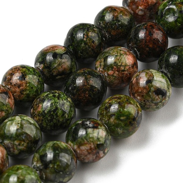 PandaHall Natural Larvikite Beads Strands, Dyed, Round, Dark Olive Green, 8~8.5mm, Hole: 1mm, about 47~49pcs/strand, 14.5 inch~14.9 inch...