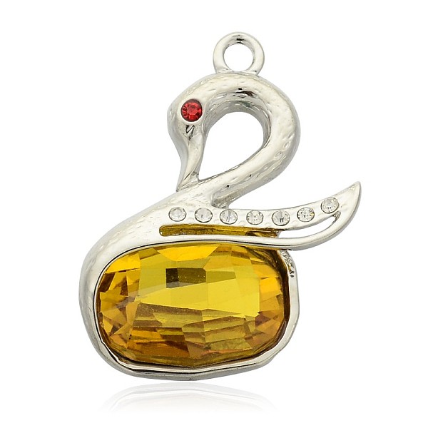 

PandaHall Swan Platinum Plated Alloy Rhinestone Pendants, Topaz, 37x28x8mm, Hole: 3mm Alloy+Rhinestone Duck Yellow