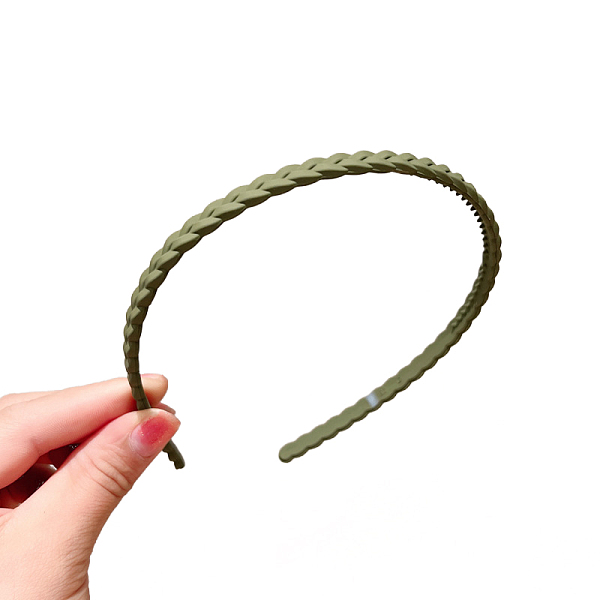 

PandaHall Resin Braided Thin Hair Bands, Plastic with Teeth Hair Accessories for Women, Olive Drab, 120mm Plastic
