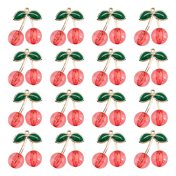 

PandaHall DICOSMETIC 16Pcs 3D Miniature Cherry Charm Cute Red Cherry Charm Glass Fruit Charm Light Gold Plated Cherry Charm Hawaii Style...