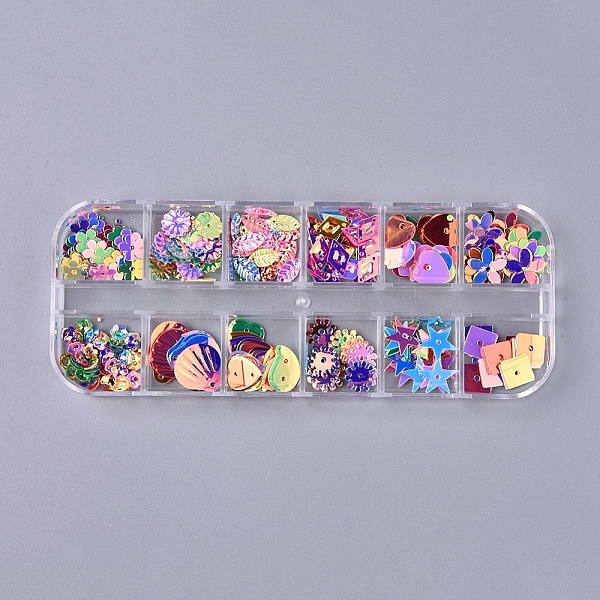 PandaHall 12 Colors Laser Shining Nail Art Glitter, Manicure Sequins, DIY Sparkly Paillette Tips Nail, Packing Box, Mixed Shapes, Mixed...