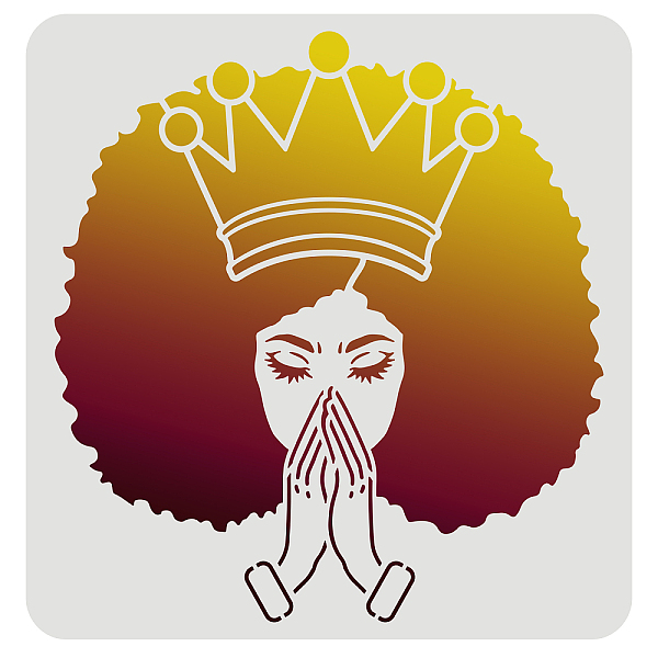 Fingerinspireアフリカの女性の女王のステンシル30x30cmプラスチックの女性の頭の絵のステンシル女王の王冠の模様木に絵を描くための再利用可能なステンシル