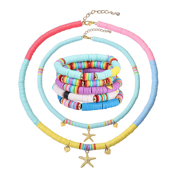 

PandaHall Stretch Bracelets and Pendant Necklace Jewelry Sets, with Handmade Polymer Clay Heishi Beads, Brass Spacer Beads, Alloy Findings..., Multicolor