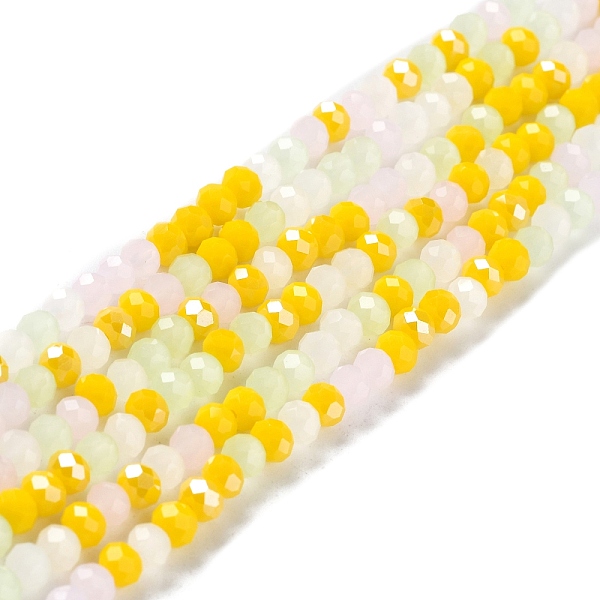 

PandaHall Glass Beads Strands, Faceted, Rondelle, Green Yellow, 4x3mm, Hole: 0.4mm, about 123~127pcs/strand, 15.75~16.5 inch(40~42cm) Glass...