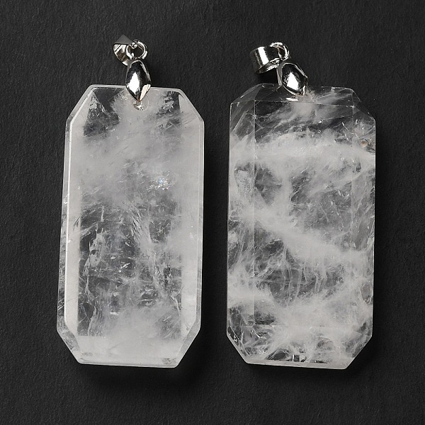 

PandaHall Natural Quartz Crystal Pendants, Rock Crystal Pendants, Faceted Rectangle Charms, with Platinum Plated Brass Snap on Bails, Lead...