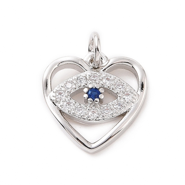 

PandaHall Brass Micro Pave Cubic Zirconia Charms, with Jump Ring, Heart with Evil Eye Charm, Platinum, 13x12.5x2.5mm, Hole: 2.8mm..., Clear