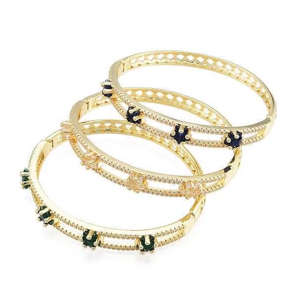 

PandaHall Cubic Zirconia Star Hinged Bangle, Real 18K Gold Plated Brass Jewelry for Women, Mixed Color, Inner Diameter: 2x2-3/8 inch..., Multicolor