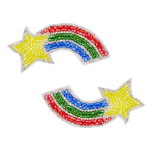 

PandaHall Glass Rhinestone Garment Accessores, Sew on Beading Patches, Appliques, Badges, with Felt Base, for Clothes, Dress, Rainbow with..., Multicolor