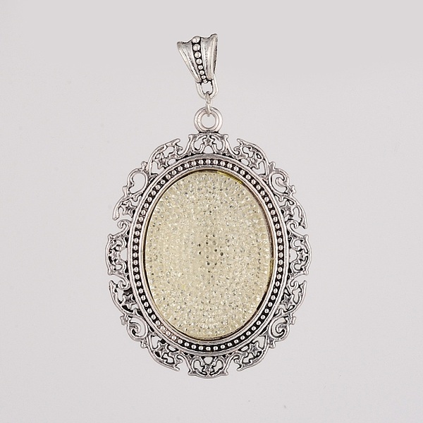 

PandaHall Alloy Resin Pendants, Oval with Flower, Antique Silver, 63.5x48x10mm, Hole: 5x7.5mm Alloy+Resin Oval