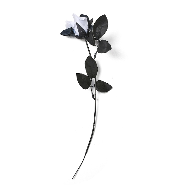 プラスチックと鉄製のゴシックローズの造花茎（黒い葉付き）