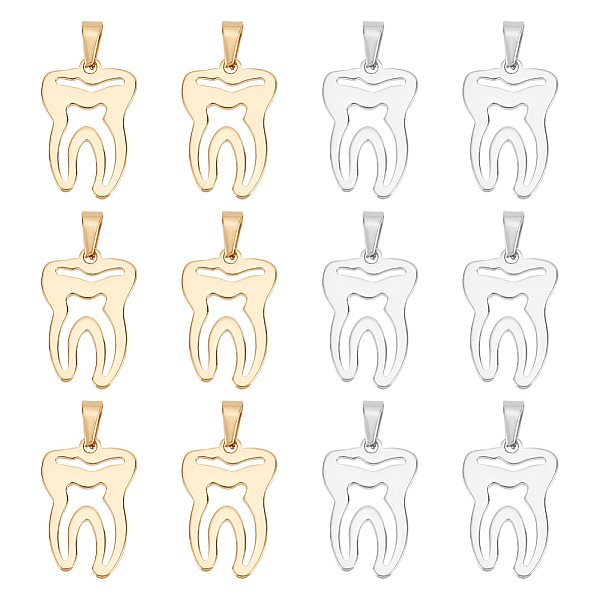 

PandaHall DICOSMETIC 12Pcs 2 Color Dental Theme Charm Hollow Teeth Charm Golden Dental Pulp Charm Stainless Steel Charm Gifts for Dental...