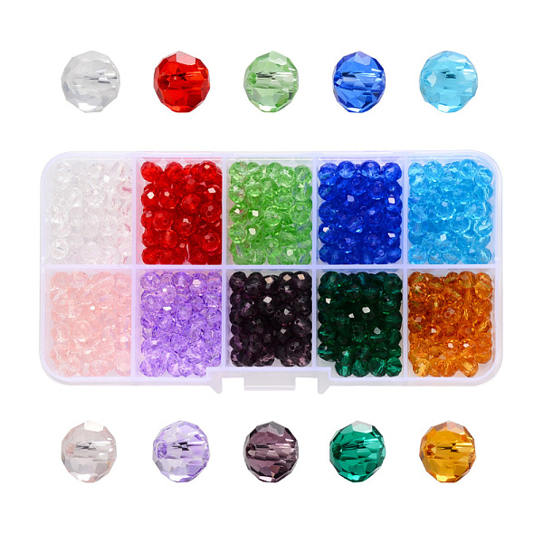 PandaHall Transparent Glass Beads, Faceted, Rondelle, Mixed Color, 6x5mm, Hole: 1.2mm, about 500pcs/box Glass Rondelle Multicolor