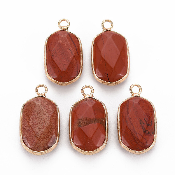

PandaHall Natural Red Jasper Pendants, with Golden Plated Brass Edge and Loop, Faceted, Oval, 24x12.5x5.5mm, Hole: 2.5mm Red Jasper Oval