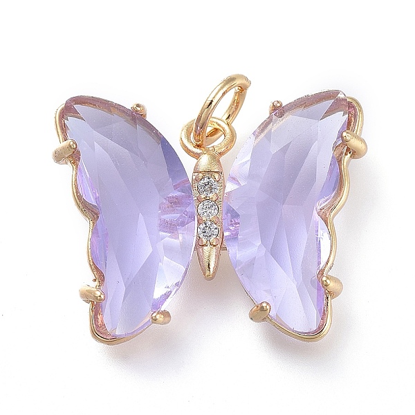 

PandaHall Brass Micro Pave Clear Cubic Zirconia Pendant, with Glass, Butterfly, Golden, Lavender, 18mm Brass+Glass Butterfly Purple