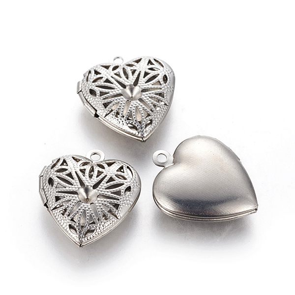 

PandaHall 316 Stainless Steel Locket Pendants, Hollow, Heart, Photo Frame Charms for Necklaces, Stainless Steel Color, Fit for 3mm...