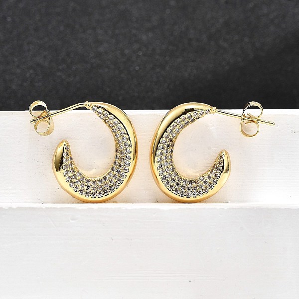 Brass Micro Pave Clear Cubic Zirconia Stud Earrings for Women