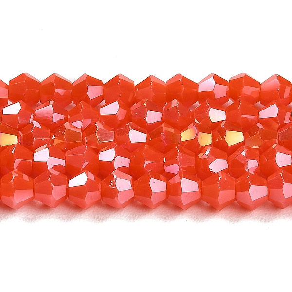 

PandaHall Opaque Solid Color Electroplate Glass Beads Strands, AB Color Plated, Faceted, Bicone, Orange Red, 4x4mm, Hole: 0.8mm, about...