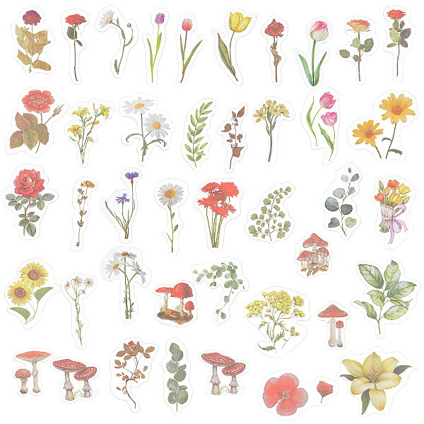 

PandaHall CRASPIRE 7 Bags 7 Styles PET Waterproof Stickers, Floral Self-Adhesive Decals for DIY Scrapbooking, Photo Album Decoration, Flower..., Multicolor